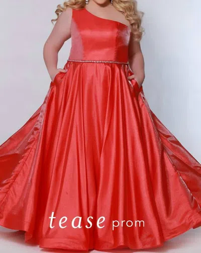Sydney's Closet Plus A Line Off Shoulder Gown In Totally Tangerine In Multi