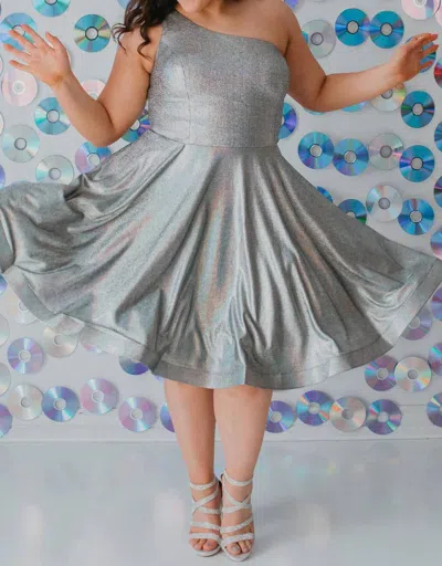 Sydney's Closet Plus Cocktail Dress In Metallic Black In Gray