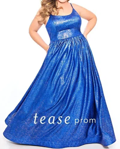 Sydney's Closet Plus Scoop Floor Length Gown In Sapphire In Blue