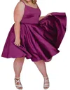 Sydney's Closet Plus Scoop Neck Satin Cocktail Dress In Purple In Purple