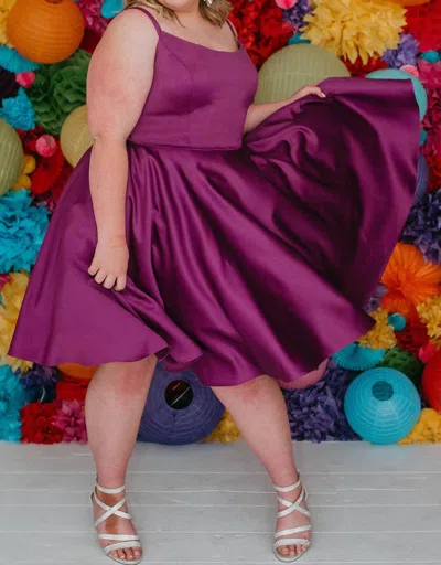 Sydney's Closet Plus Scoop Neck Satin Cocktail Dress In Purple In Pink
