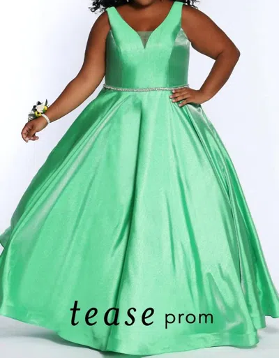 Sydney's Closet Plus Shimmer Satin Floor Length Gown In Screamin Green