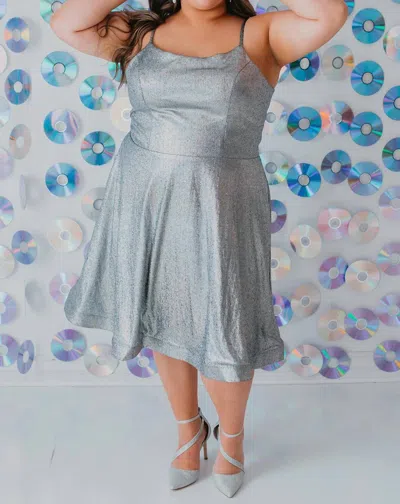 Sydney's Closet Plus Short A Line Prom Dress In Black Ice In Gray