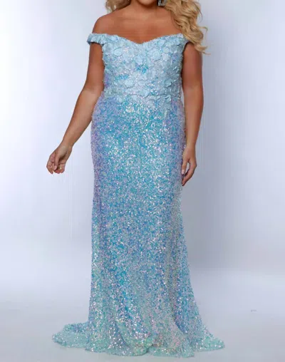 Sydney's Closet Plus Size Long Floral Mermaid Gown In Ice Blue