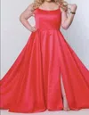 Sydney's Closet Plus Size Satin Formal Dress In Melon In Orange