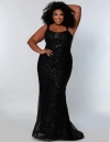 Sydney's Closet Sydneys Closet Plus Size Scoop Neck Fitted Sequin Evening Gown In Black