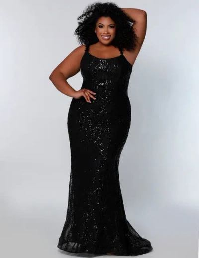 Sydney's Closet Sydneys Closet Plus Size Scoop Neck Fitted Sequin Evening Gown In Black