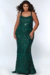 Sydney's Closet Sydneys Closet Plus Size Scoop Neck Fitted Sequin Evening Gown In Forest
