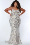 Sydney's Closet Sydneys Closet Plus Size Scoop Neck Fitted Sequin Evening Gown In Metallic Nude