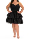 Sydney's Closet Plus Sweetheart Tiered Ball Gown In Black In Black