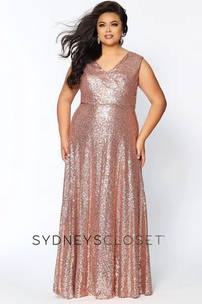 Sydney's Closet Prom Plus Sizes Sleeveless Long Gown In Brown