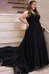 Sydney's Closet Sc5255 Long Sleeveless Glitter Tulle Wedding Dress In Black