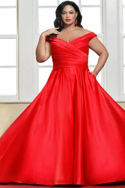 Sydney's Closet Sc5257 Long Off Shoulder Wedding Dress In Red