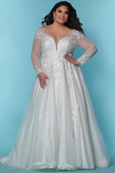 Sydney's Closet Sc5282 Long Sleeve A Line Wedding Gown In White