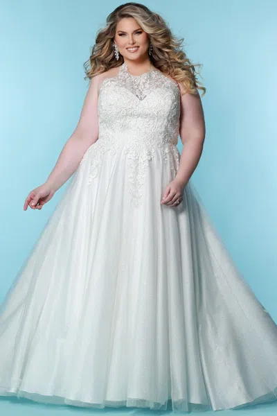 Sydney's Closet Sc5284 Long Halter A Line Wedding Dress In White