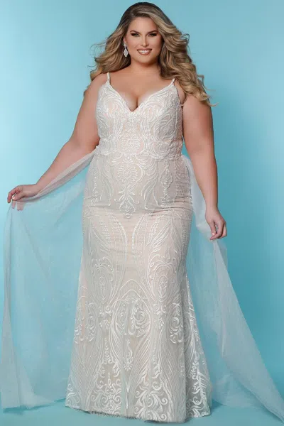Sydney's Closet Sc5287 Long Fitted Lace Wedding Dress In Gray