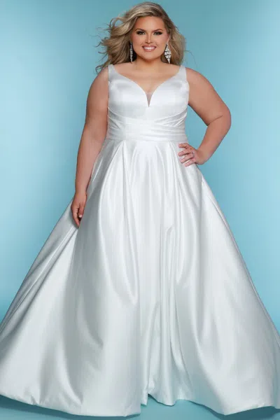 Sydney's Closet Sc5317 Bdidal Gown Long Fitted Pleated Wedding Dress In White