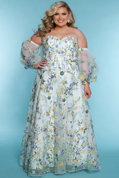 Sydney's Closet Sc5326 Long Formal A Line Floral Prom Plus Size Dress In Multi