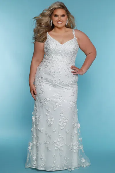 Sydney's Closet Sc5330 Fitted Long Beaded Lace Sequin Wedding Dress In White