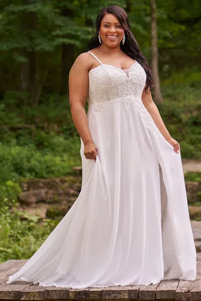 Sydney's Closet Sc5348 Long Slit A Line Floral Wedding Dress In White