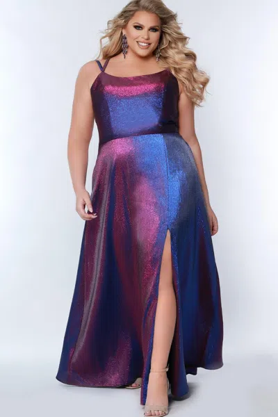 Sydney's Closet Sc7344 Plus Size Long Metallic Prom Dress In Multi