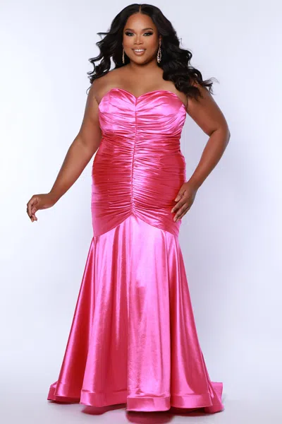 Sydney's Closet Sc7364 Plus Size Long Formal Fitted Prom Dress In Pink