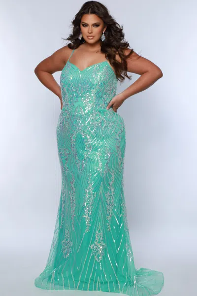 Sydney's Closet Sc7365 Sequin Long Formal Fitted Plus Size Dress In Blue