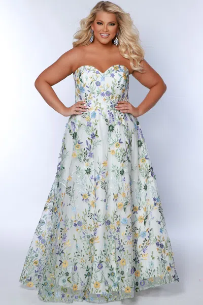 Sydney's Closet Sc7381 Long Floral Pattern A Line Prom Plus Size Dress In Multi