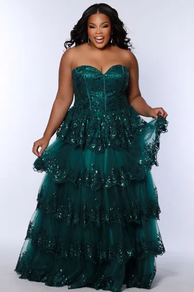 Sydney's Closet Sc7398 Long Formal Floral Ball Gown Plus Size Prom Dress In Green