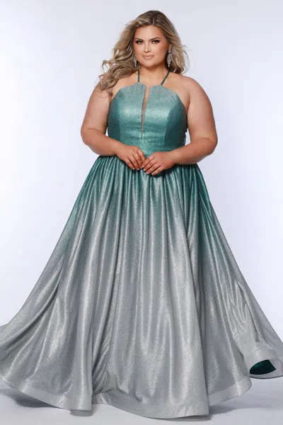 Sydney's Closet Sc7403 Long Prom Ombre A Line Formal Plus Size Dress In Green