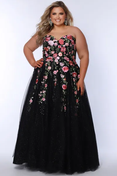 Sydney's Closet Sc7407 Ball Gown Long Floral Formal Plus Size Prom Dress In Black