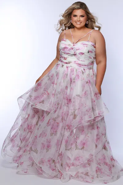 Sydney's Closet Sc7418 Long A Line Formal Floral Plus Size Prom Dress In Red