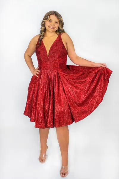 Sydney's Closet Sc8132 Plus Size Short Sleeveless Homecoming Dress In Red