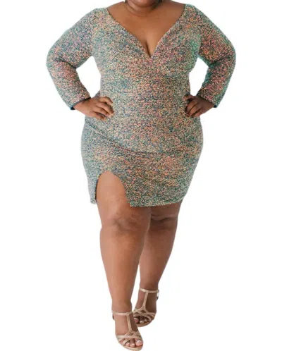 Sydney's Closet Sequin Long Sleeve Cocktail Dress In Blue Blitz In Multi
