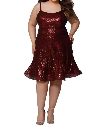 Sydney's Closet Sequin Spaghetti Strap Dress In Claret In Red