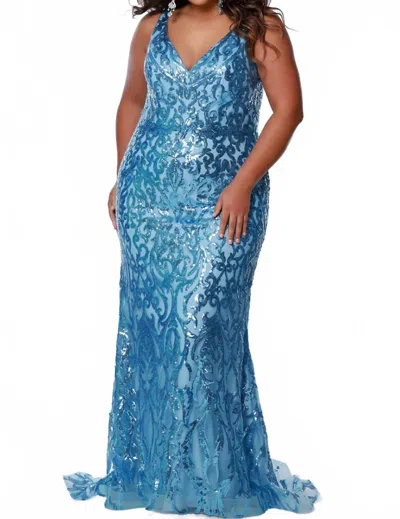Sydney's Closet Sequin V-neck Gown - Plus In Bluejay