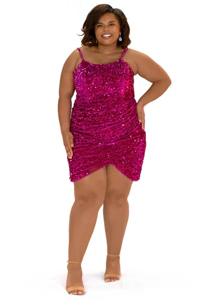 Sydney's Closet Sequined Sleeveless Mini Dress In Magenta In Pink