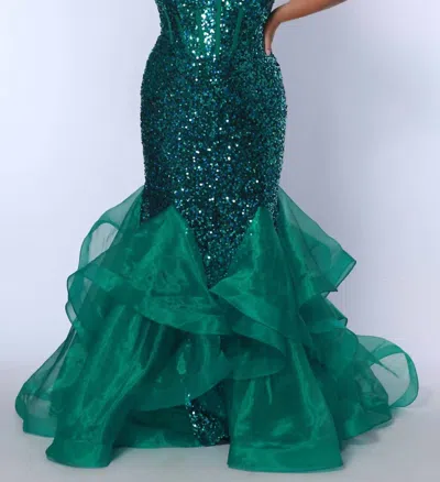Sydney's Closet Sequined V-neck Formal Dress In Peacock In Green