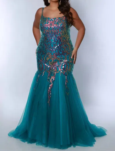 Sydney's Closet Sequins Mermaid Prom Dress In Jade In Blue