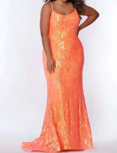Sydney's Closet Sequined Mermaid Long Dress In Tangelo In Orange