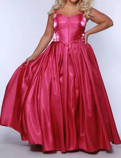 Sydney's Closet Shiny Mirror Satin Ball Gown In Berry In Pink
