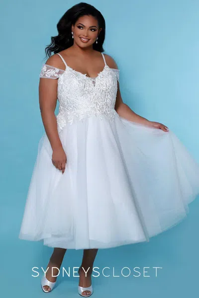 Sydney's Closet Short Off Shoulder Wedding Dress In White