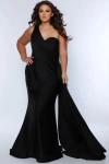 Sydney's Closet Sydneys Closet Simple One Shoulder Fitted Plus Size Formal Dress With Cape In Black