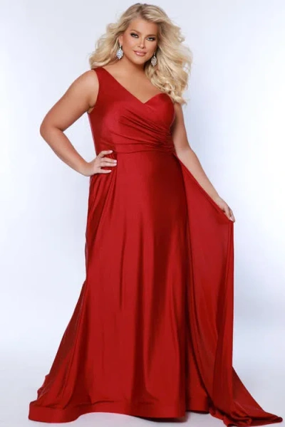 Sydney's Closet Sydneys Closet Simple One Shoulder Fitted Plus Size Formal Dress With Cape In Burgundy