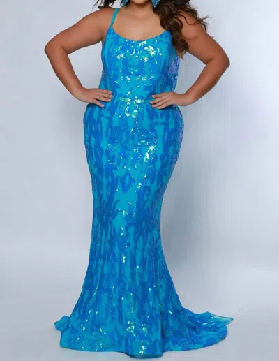 Sydney's Closet Slim Fit A-line Gown In Ice Blue