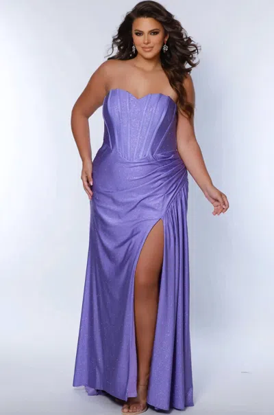 Sydney's Closet Strapless Corset Top Gown - Plus In Lilac In Purple
