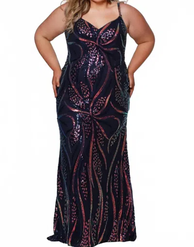 Sydney's Closet Sweep Train Sleeveless Gown In Midnight In Animal Print