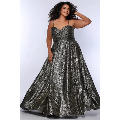 Sydney's Closet Animal Print Spaghetti Strap Plus Size A-line Gown