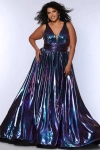 Sydney's Closet Bra-friendly V-neckline Plus Size A-line Formal Gown In Prism