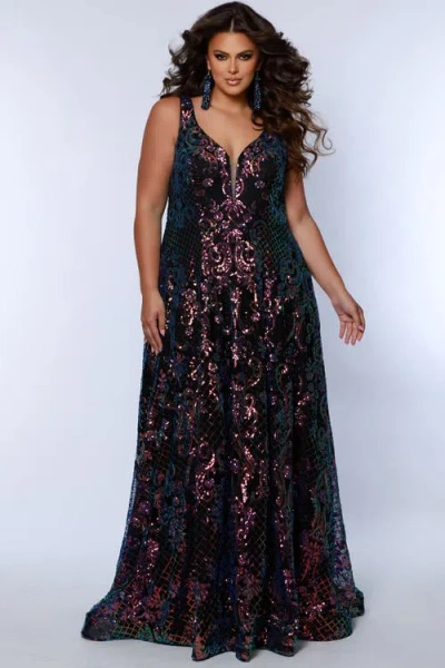 Sydney's Closet Bra-friendly V-neckline Sequin A-line Plus Size Gown In Phoenix
